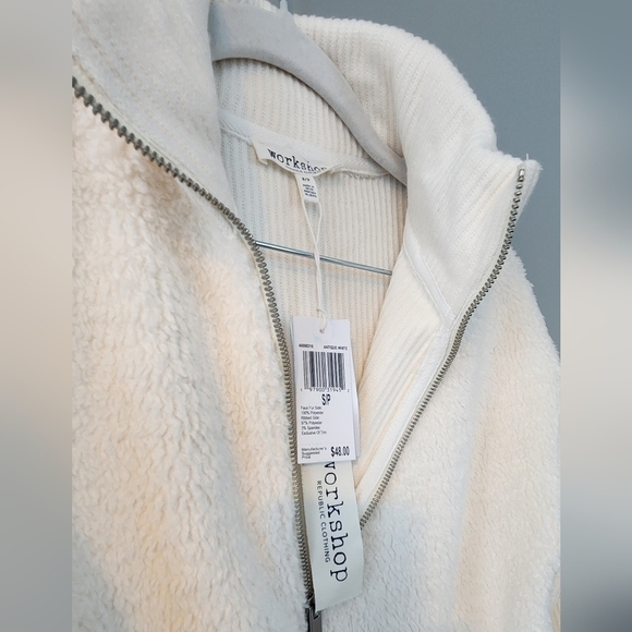NWT Workshop Republic zip teddy sweater. White/Cream. Size Small - Picture 3 of 8